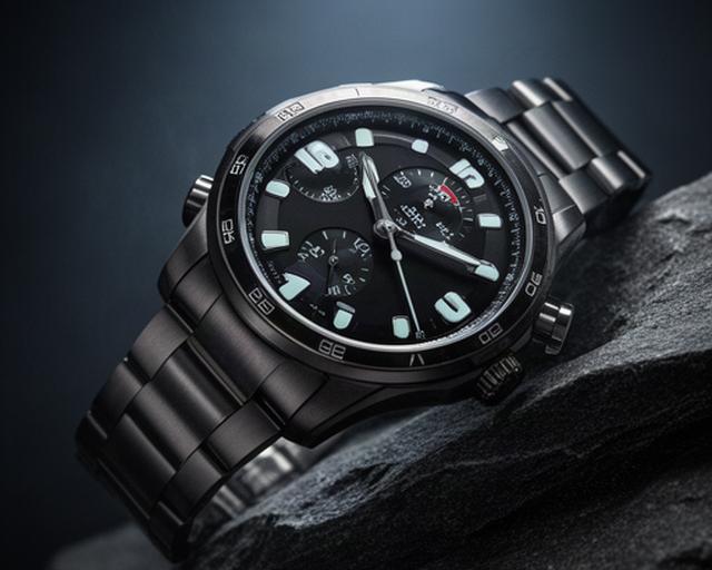 Sportliche Schweizer Uhr mit schwarzem Zifferblatt, Stahlband und markanten Leuchtindizes