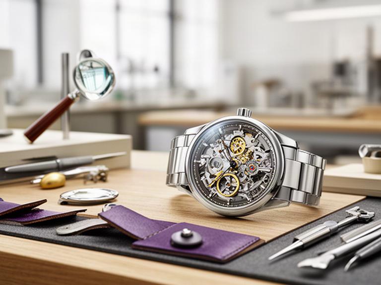 Mechanische Schweizer Armbanduhr auf einer Werkbank im hellen Atelier von Frey & Felder Kaliber